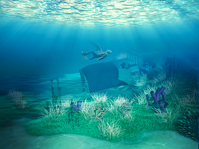 Like a ship that's meant to sink 3d caustics design grass illustration modeling sea underwater