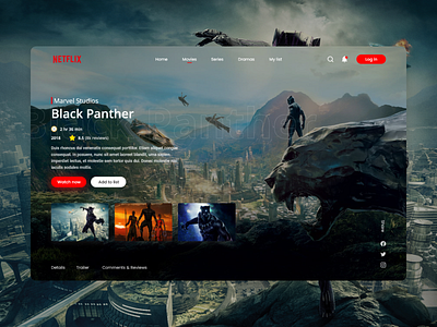 Netflix UI Redesign Concept black panther branding concept design graphic design hollywood marvel netflix redesign remake ui ui design user interface design ux web design
