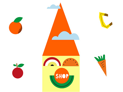 Vegetable Time! apple banana fruits house illustration kids logo minimal orange pattern poster vegetables