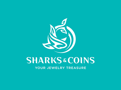 Sharks and Coins coin design jewelry logo plant sea shark