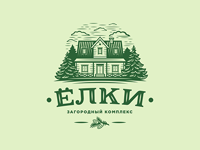Elki brand cottage design fir tree house landscape logo recreation tree
