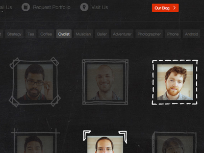 Meet the team icons illustration landing live screenshot navigation tags