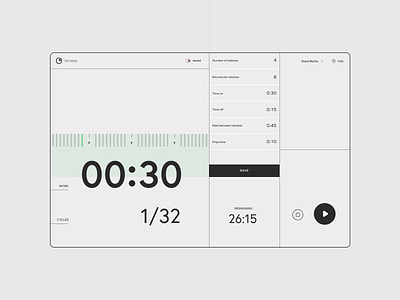 Tabata timer exploration app clock concept countdown dashboard exercise figma grid health minimal motion design motion graphics productdesign tabata timer training ui ux