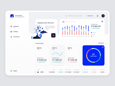Fintech Investment Tracker bank banking charts clean dashboard finances financial app fintech illustration interface investment minimal product design statistics tracker trading ui ux wallet wallet app
