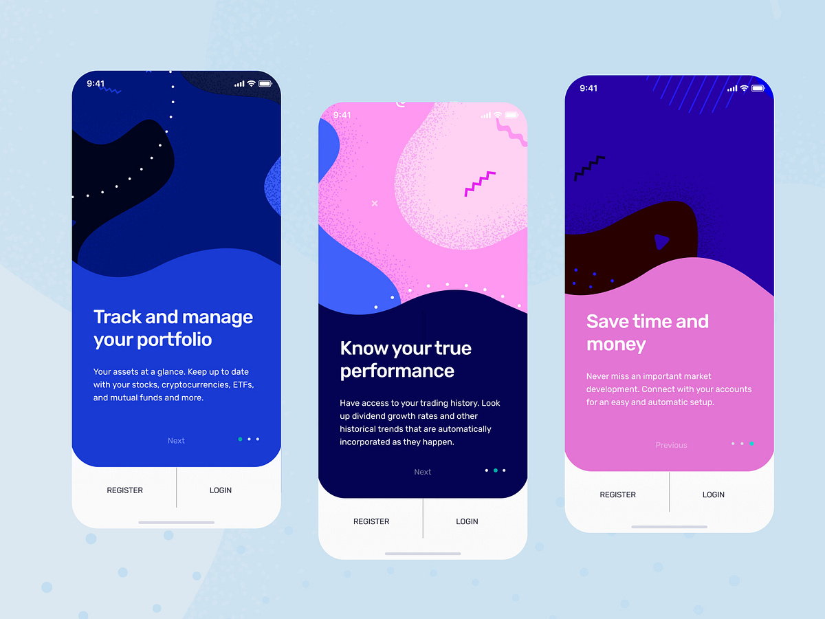 Onboarding screens for Investment app by Dana Rocha on Dribbble