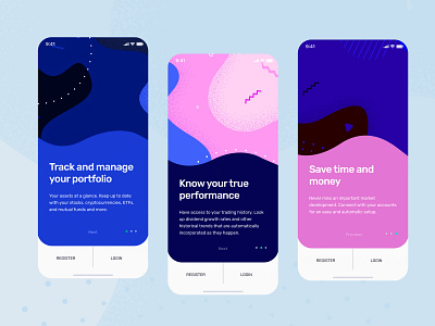 Onboarding screens for Investment app bank banking crypto finance app financial fintech illustration mobile app onboarding onboarding screen pattern product design tracker ui ux vector walkthrough wallet
