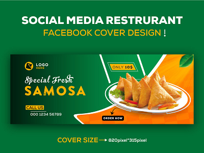 Fast food samosa minimal Facebook cover design advertising banner ads colorful cover creative discount editable engraved food graphic isolated minimal poster