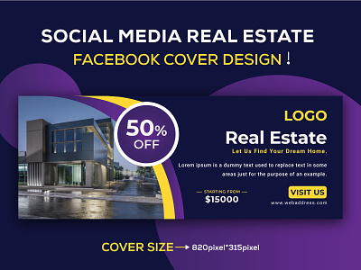 Social Media Real Estate Facebook cover design adobe photoshop advertising background banner post colorful concept corporate cover design creative designtemplate eps facebook ad facebook banner marketing pattern vector