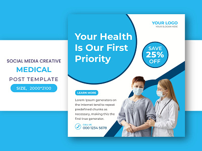 Social Media Square Medical minimal Post Template  Design