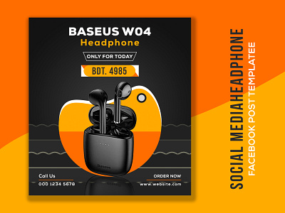 Social Media Headphone Facebook Post Template Design adobe illustrator adobe photoshop creative facebook graphic design illustration instagram banner logo print design product design social poster ui vector web banner design