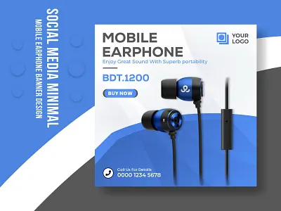 Social Media Minimal Mobile Earphone Banner Design adobe illustrator banner branding colorful cover design earphone facebook ad facebook banner graphic design headphone illustration image instagram banner instagram post logo print design product design social poster vector web banner