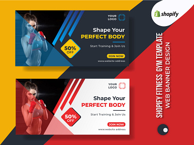 shopify Fitness Gym Banner Template | Web Banner Designs branding creative facebook ad fitness graphic design gym banner illustration instagram banner print design product design psd free shopify store shopify theme social poster template web banner