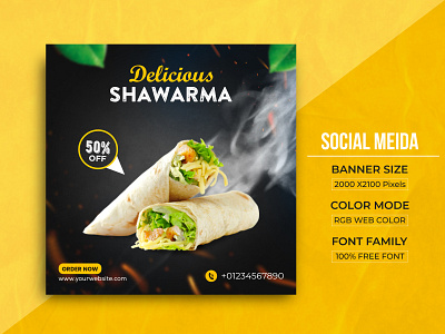 Social Media Delicious SHAWARMA Banner Template Design