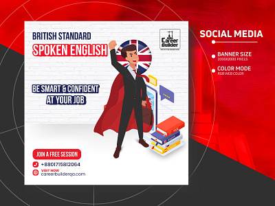 English Spoken Social Media Banner Template Design