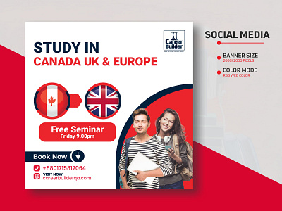 STUDY IN CANADA UK & EUROPE BANNER DESIGN abroad banner banner design branding english post facebook ad graphic design ielts banner illustration instagram banner leaner post product banner product design social poster spoken banner study banner web banner