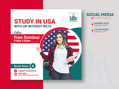 STUDY IN USA  IELTS BANNER TEMPLATED DESIGN