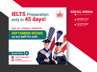 Social Media IELTS Preparation Spoken English Banner banner design banner dimensions 2021 branding communication post design education banner facebook ad fb cover graphic design illustration instagram banner language banner logo product design social media banner social media banner mockup social poster spoken english banner web banner