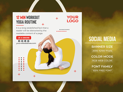 Social Media 12 Min Workout Yoga Banner Template Design