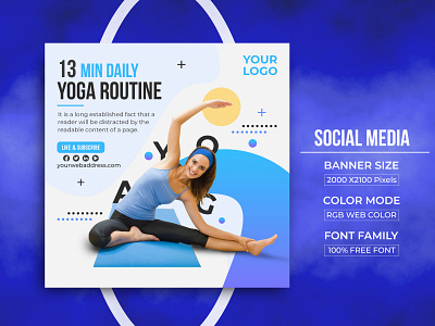 Social Media 13 Min Yoga Routine Banner Template Design