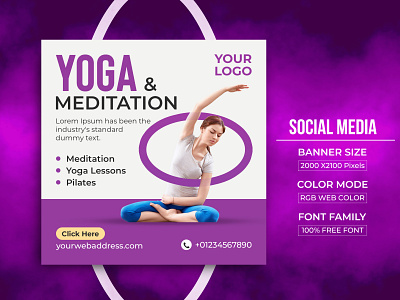 Social Media Yoga Meditation Banner Template Design banner design branding design facebook ad fitness post free design graphic design gym banner illustration instagram banner logo product design social poster yoga poster