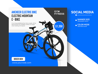 Ancheer Electric E Bike  Social Media Banner Template Design