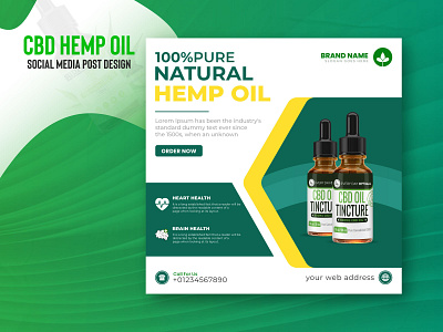 Social media hemp Oil square banner template design banner design branding cbd banner design design facebook ad graphic design health care banner hemp oil banner illustration instagram banner mediacal banner oil post design product design social poster