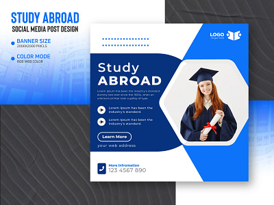 Social Media Study Abroad Modern Post I Web Template banner design branding design facebook ad facebook post graphic design illustration instagram banner product design social banner social poster study abroad post study banner template design web banner