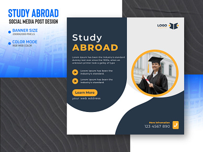 Social Media Modern Study Abroad Banner post Design backtoschool banner design branding design facebook ad graphic design illustration instagram banner product design social poster studentbanner studyaborad studypost universitypost