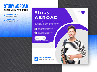 Social Media Modern Study Abroad Banner template Design backtoschool banner design branding design facebook ad fb cover graphic design illustration instagram banner product design social poster student banner studyabroad teaching post