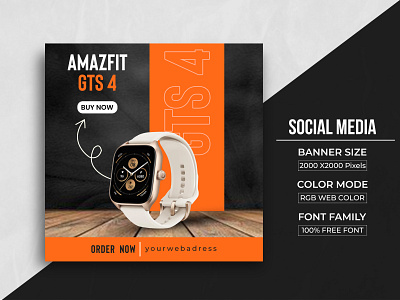 Social Media Smart Watch Web Template banner design branding design facebook ad fb cover design graphic design instagram banner product design smart watch banner social media banner social poster watch post web template design