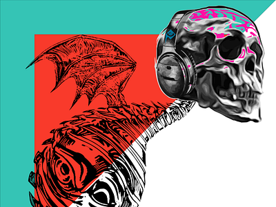 wings bat bones design design art illustration ilustration music art skull skull art wings