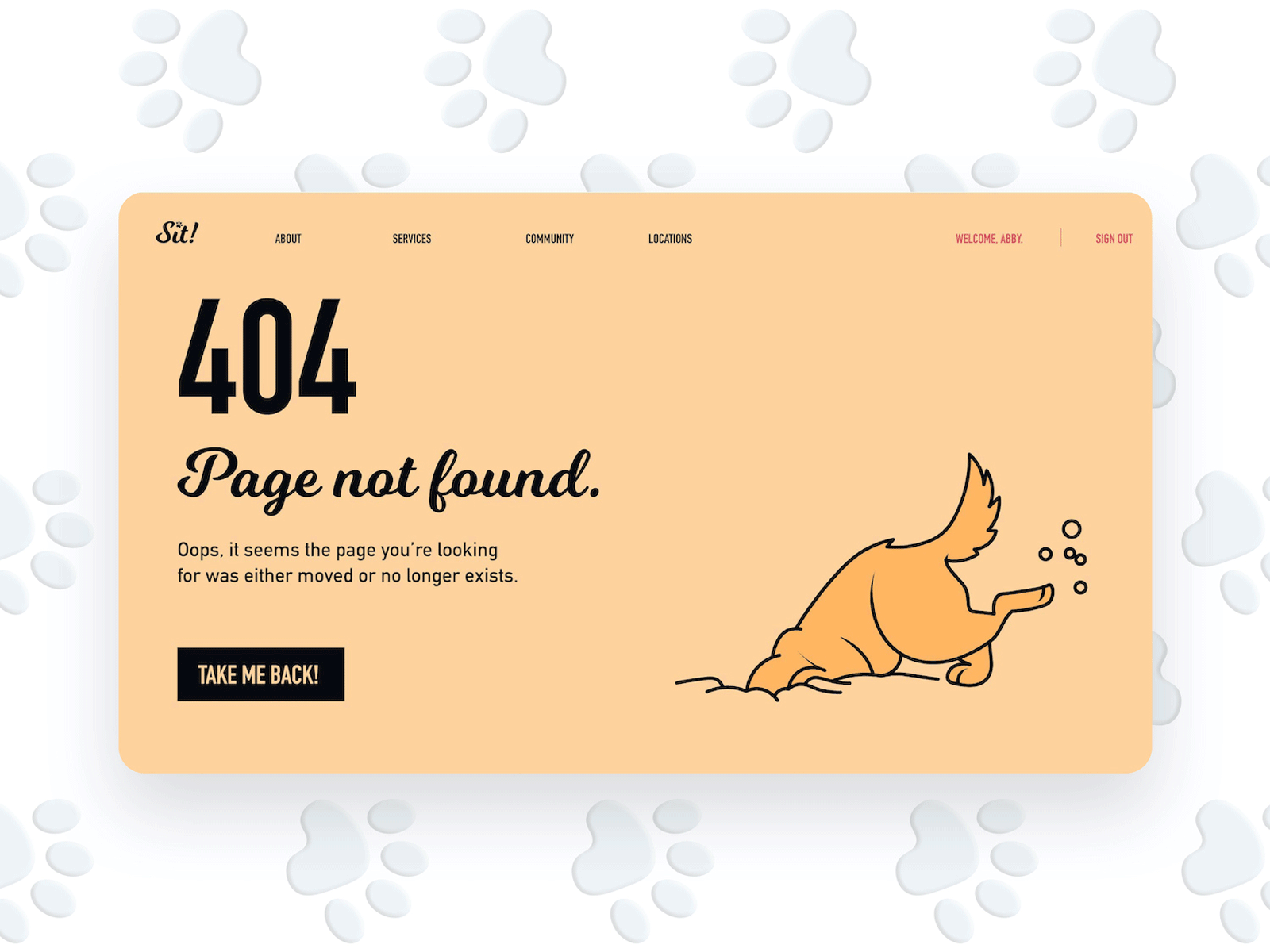 Sit! 404 Screen