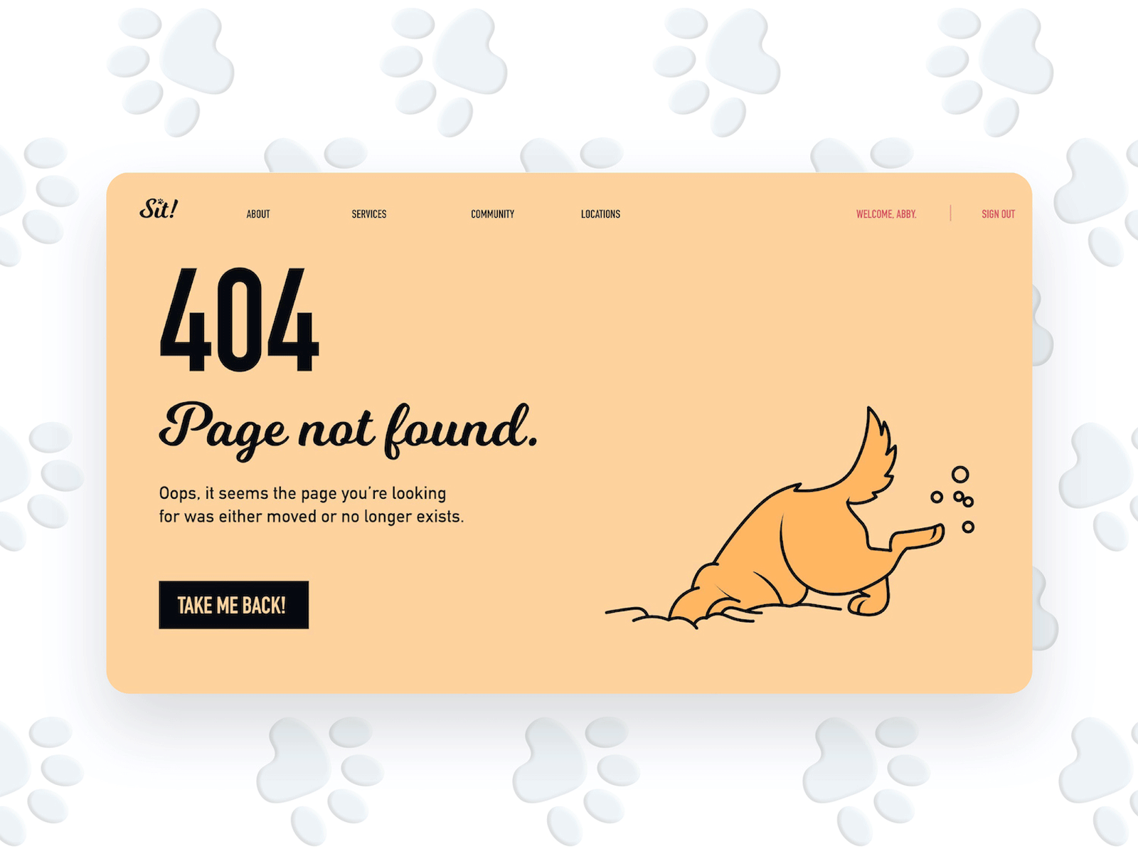 Sit! 404 Screen animation dailyui graphic design illustration typography ui ux vector web website