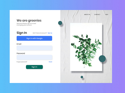 Sing In web page for Greenies service design login logo sign in sign in page sign in ui sign up signup uiux ux web web design web ui webdesign website design website sign in websites