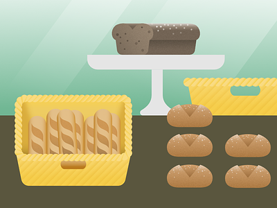 Two buns and a baguette, please! baguette baker bakery bread buns illustration loaf window