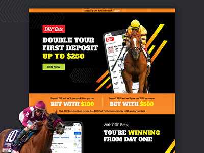 Landing Page For DRF.com bets conversion rate optimization horse bets horse racing landing landing page landing ui sales page sports website design