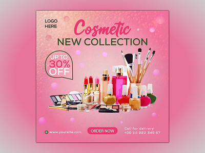Cosmetic fashion sale promotion social media banner template
