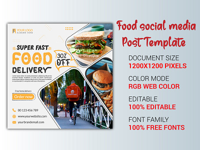 Food Delivery Social Media Post Template Design