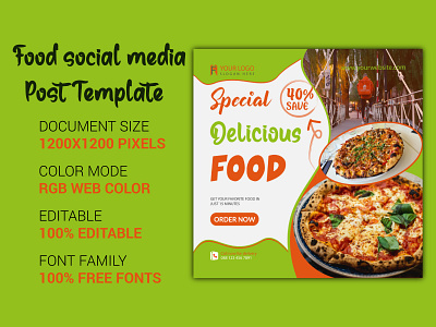 Online Food Delivery Social Media Post Banner and Delicious Food