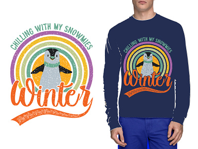 chilling with my snowmies winter vintage t-shirt design