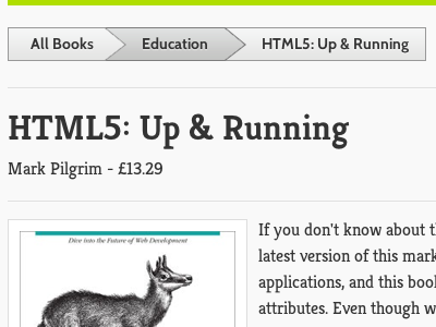 Something I've been working on books breadcrumbs css3 green html5 web web design