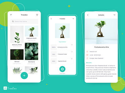 Treedex Artificial Intelligence Plant Identifier App Ui Ux aesthetic android application artificial behance branding branding design clean design designinpiration digital greenspace intelligence ios minimal mobile ui modern plants ui uiux