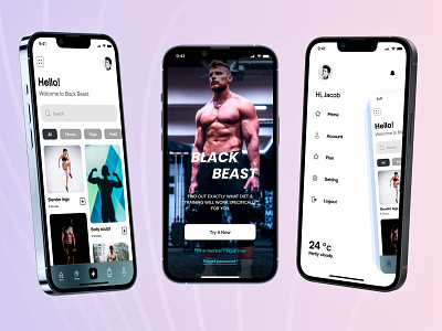 Black Beast Fitness Mobile App | Light Mode Ui/Ux Design application behance blackbeat branding design designinpiration gymapp gymui illustration logo mobile ui ui uidesign uiux