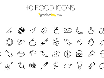 40 Food Icons ( PSD ) food icons free icons icon set icons outline icons psd icons vector icons