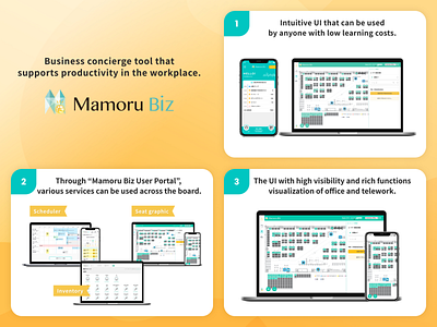 Mamoru Biz app application blue branding colorful design japan japanese qr yellow