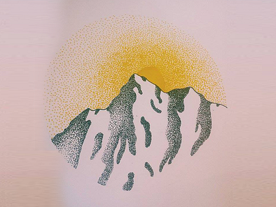 Mountains and Sunrise black drawing fineliner mountain pen shadows stippling sunrise yellow