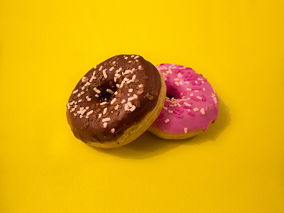 Doughnuts brown colour contrast doughnuts photo photography pink yellow