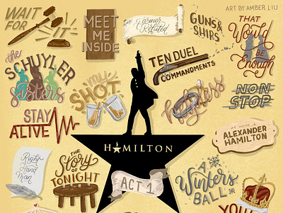 Hamilton Musical Act 1 Song Illustrations broadway illustration lettering songs typography typography design