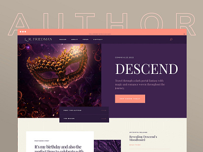 Author/Book Release Website author book design novel publishing ui