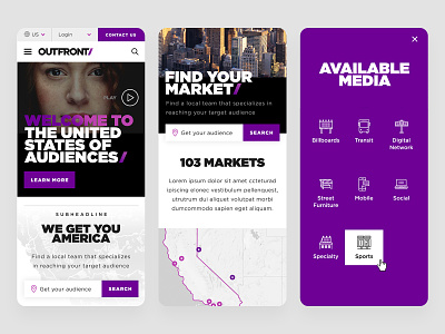 Mobile UI design gradient icons map mobile mobile ui outfront purple responsive design ui website